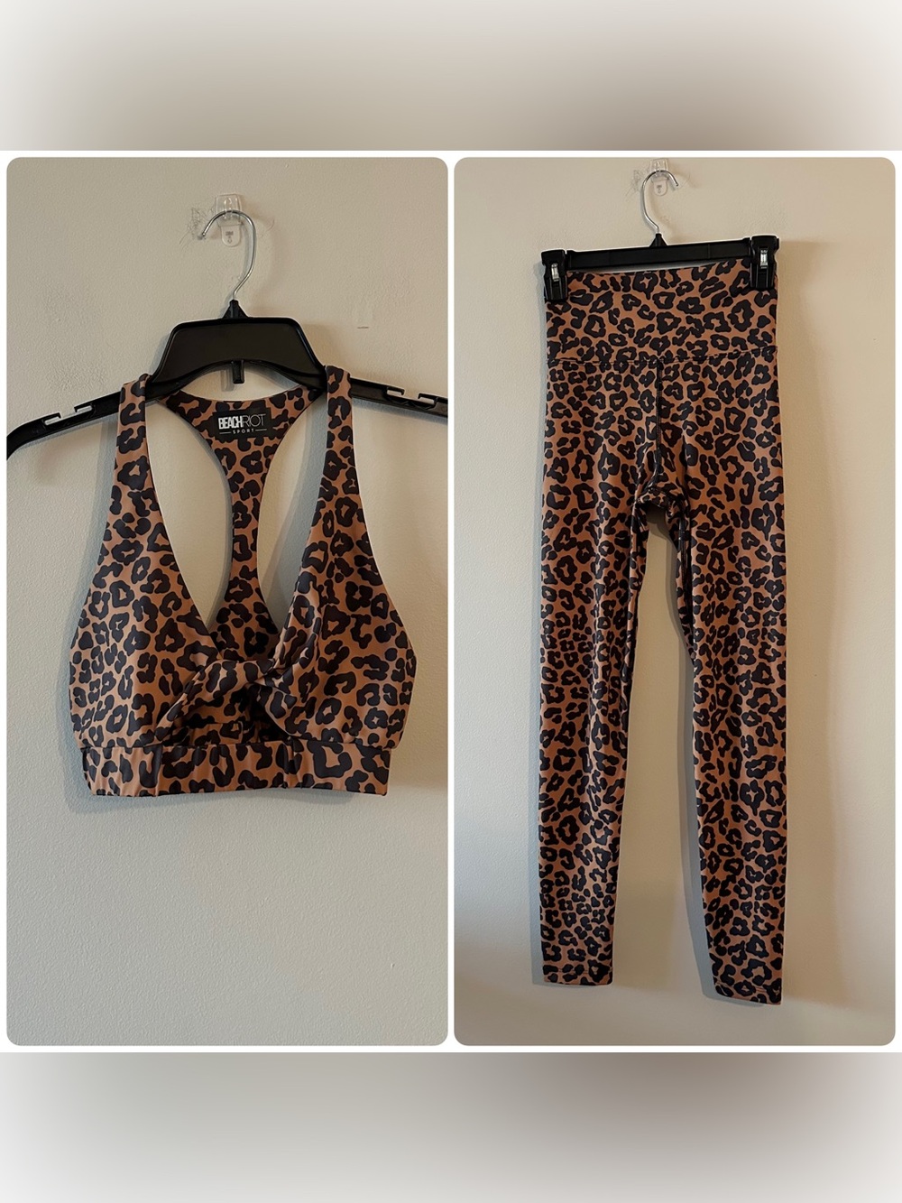Beach Riot Leopard Set Piper Leggings Twist Top Bra S? Pilates Princess Preppy